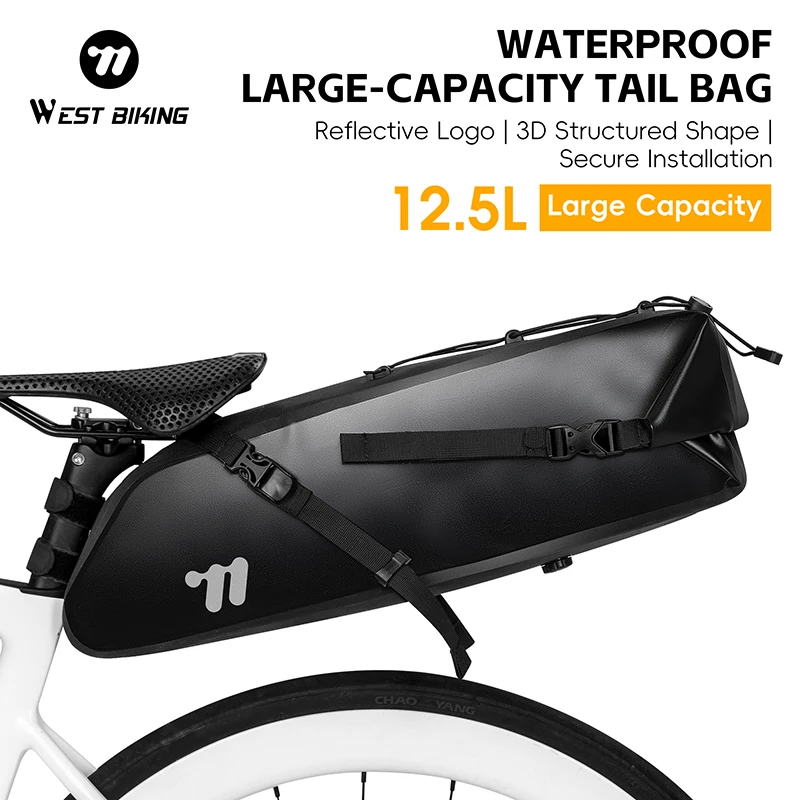 West Biking Bike Tail Bag 12.5L Waterproof Reflective Large…