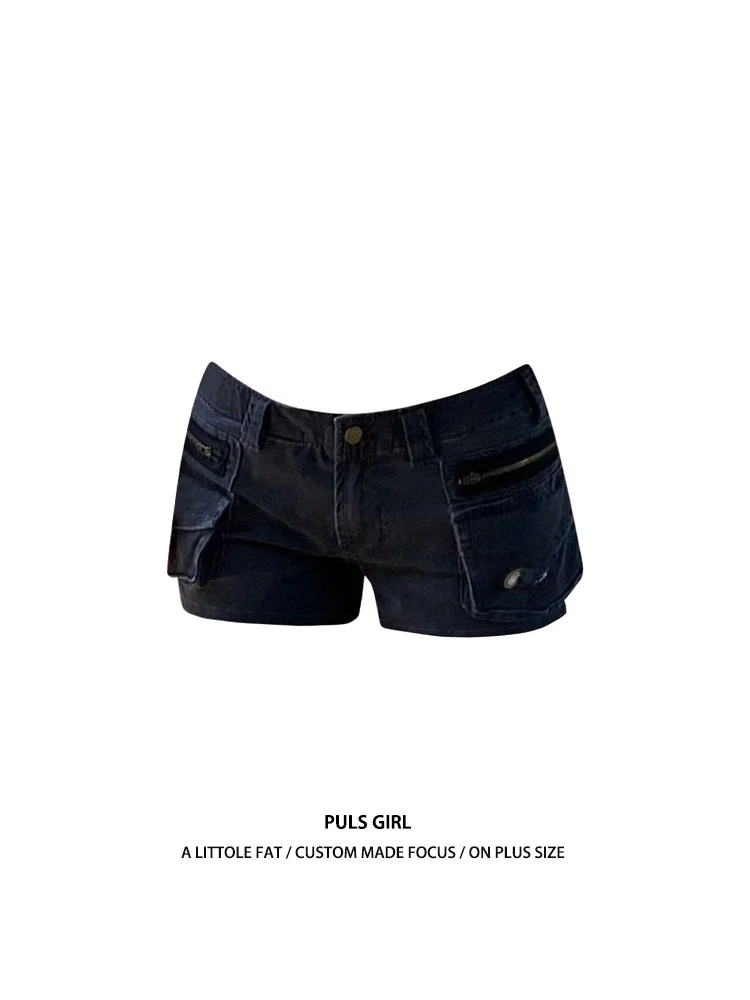 

plus Size American Retro Pocket Workwear Denim Shorts Women Summer New Style Hot Pants Slim Straight Leg High Waist Casual