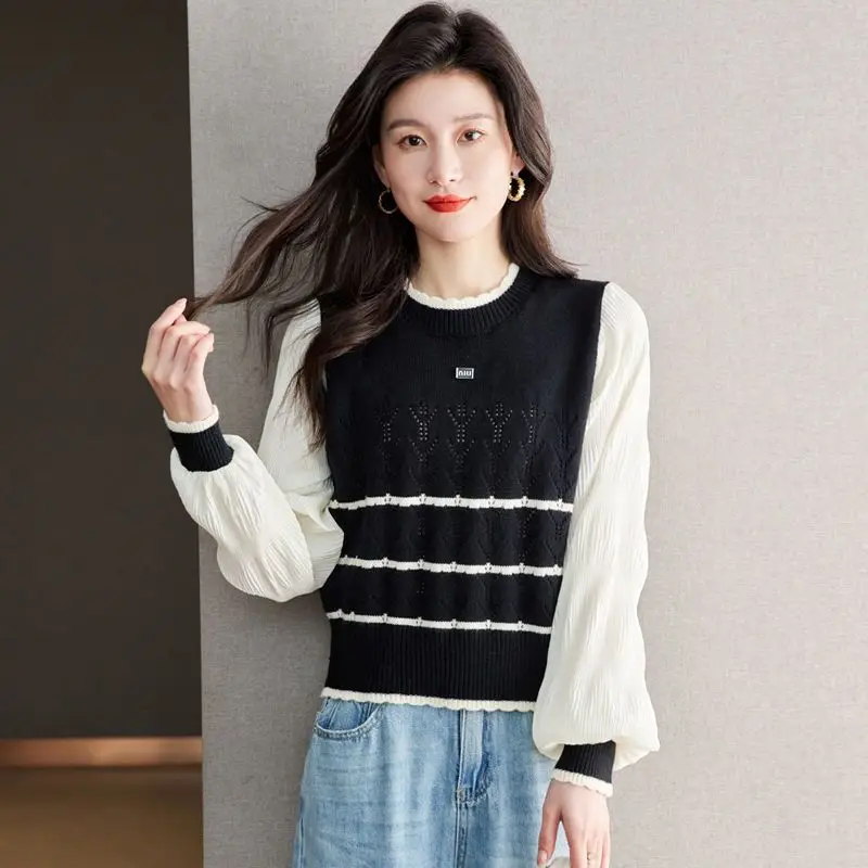 Spring Autumn Elegant Fashion Long Sleeve Knit Pullovers Women Clothing French Style Vintage All-match Loose Sweaters Chic Tops