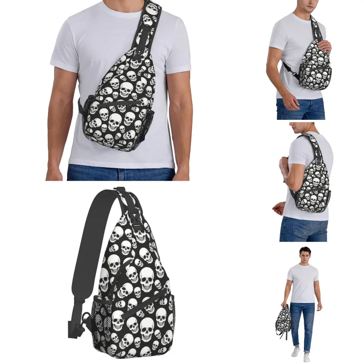 Gothic Death Skull Sling Bag Borst Crossbody Schouder Sling Rugzak Wandelen Reizen Daypacks Patroon Schooltassen