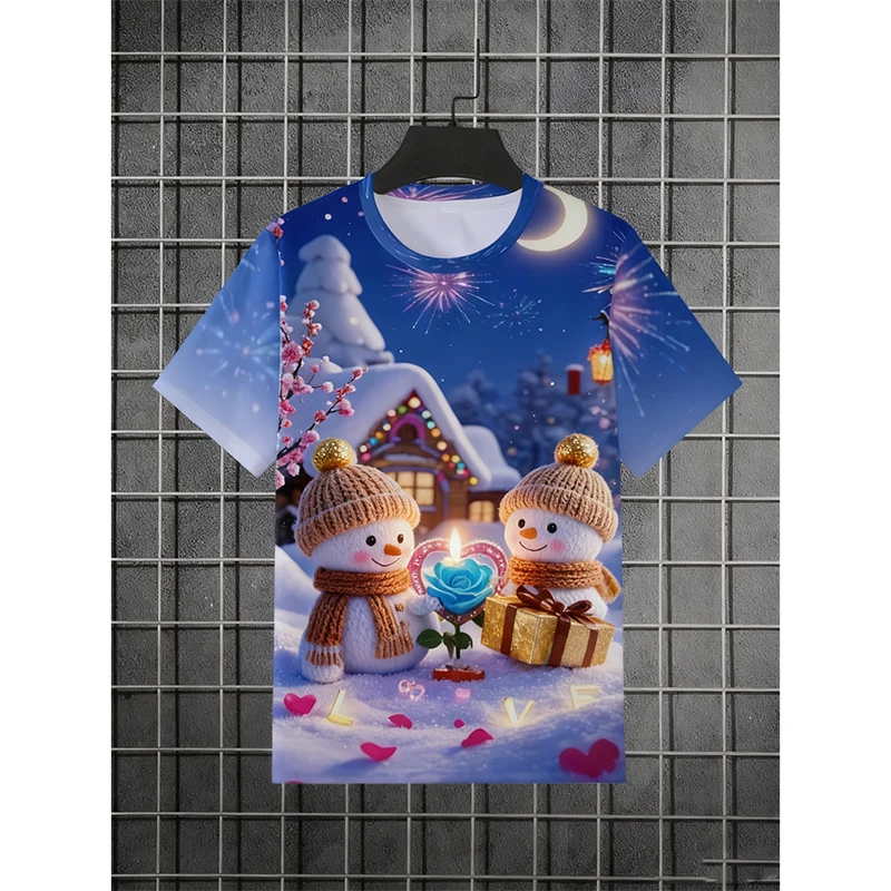 3D Print Snowman Graphic Men's Women's T-Shirts Christmas Elements Casual Comfortable Tees Loose Round Neck Short Sleeve Clothes