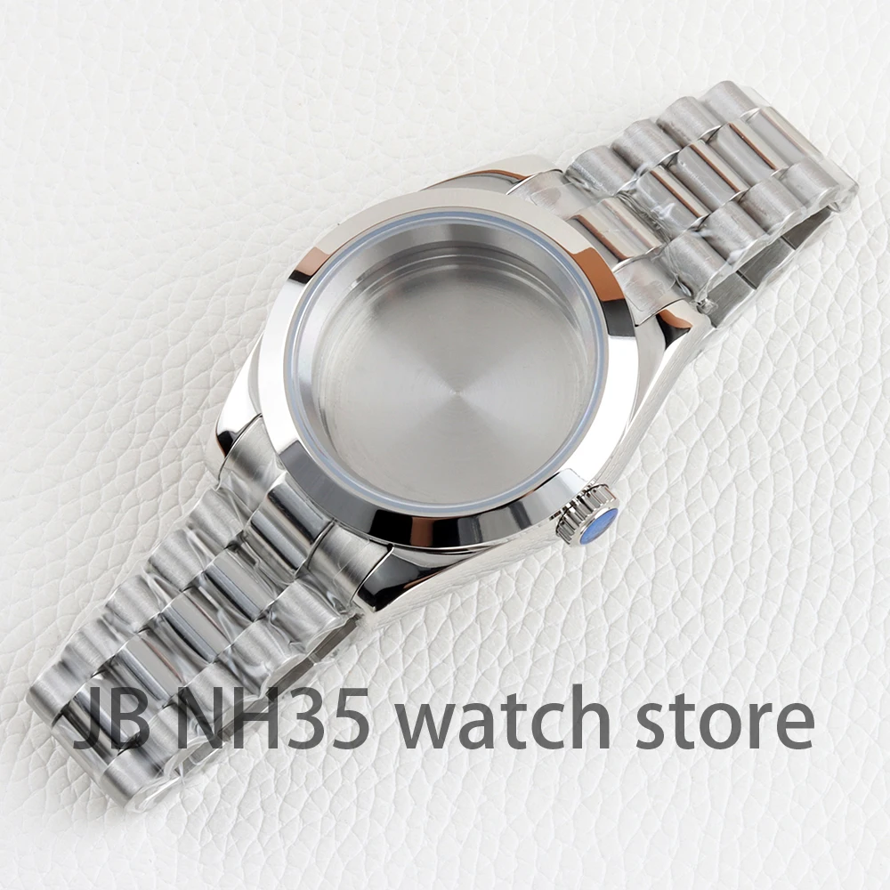 36 mm / 39 mm NH35 kast zilver massief roestvrij staal saffierglas waterdichte horlogekasten voor Datejust NH35 NH36 automatisch uurwerk