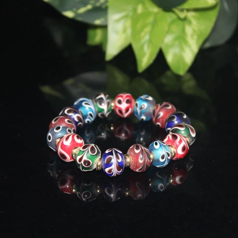 

Imitation of Qing Dynasty Old Glazed Glass Tail Abacus , Ancient Bead Bracelet