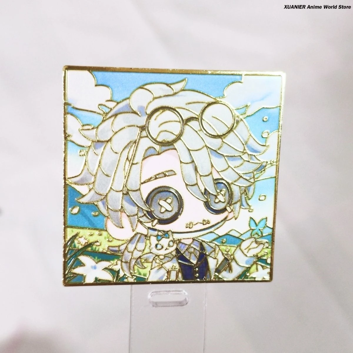 أنيمي الهوية VAesop كارل المحنط شارة معدنية مربعة بروش دبوس الكرتون الشكل قلادة الحافة الملابس ديكور تأثيري هدية #2