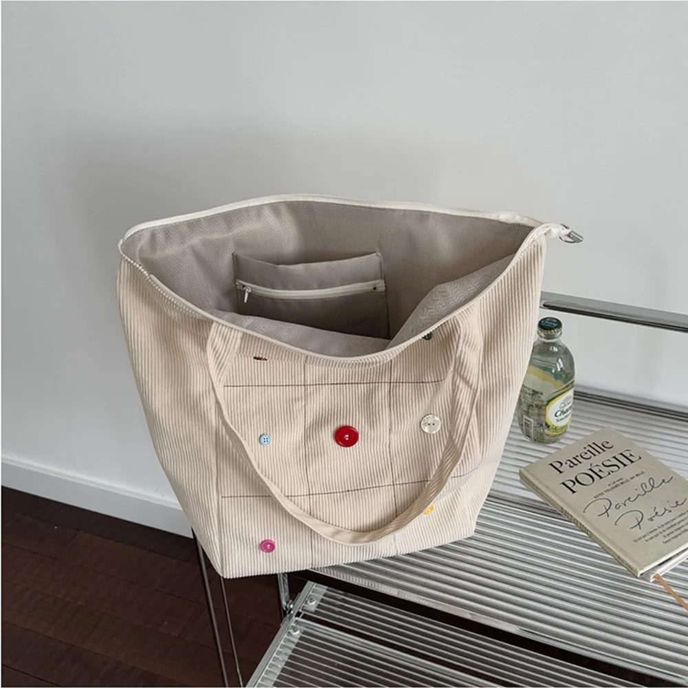 

Сумка на плечо большой вместимости, универсальная студенческая сумка для учебников, вельветовая сумка, практичная большая сумка на пуговицах для ежедневной библиотеки