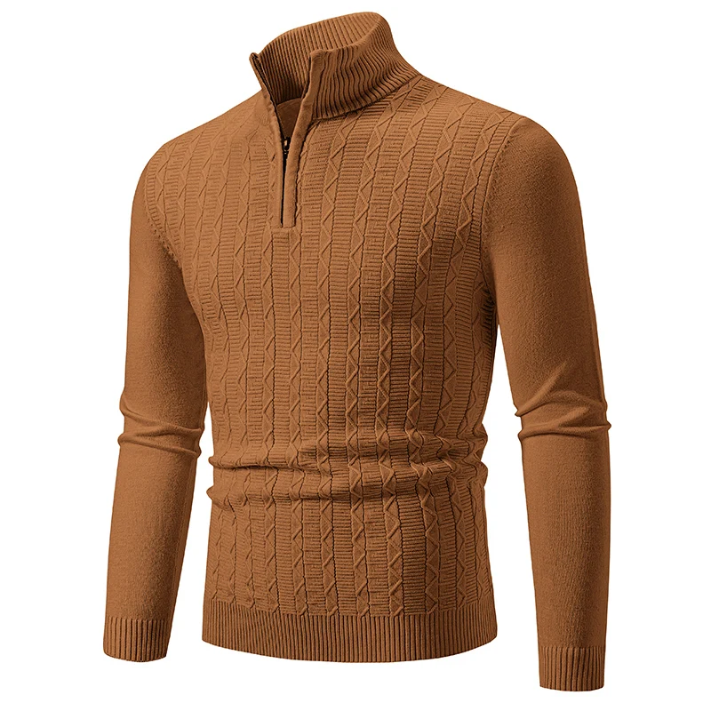 

Spring New Arrival Pullover Men's Geometric Wave Semi-turtleneck Zipper Sweaters Autumn Casual Solid Color Warm Slim Fit Sweater