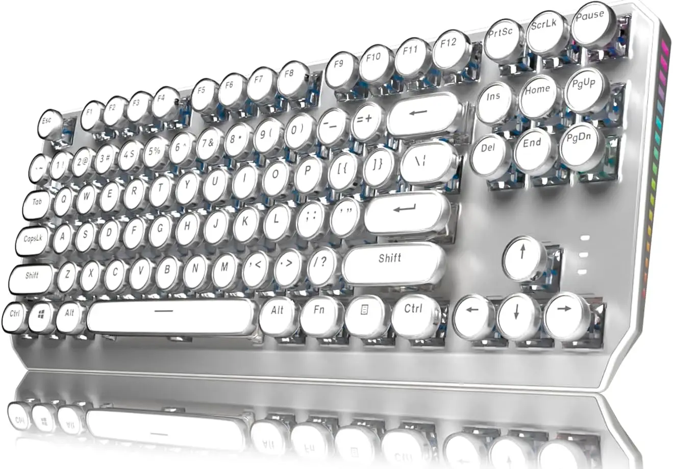 

Беспроводная белая механическая клавиатура EWEADN TK940, 87 клавиш, синие переключатели, RGB-подсветка, ретро-панк-дизайн для ПК с ОС Windows Mac