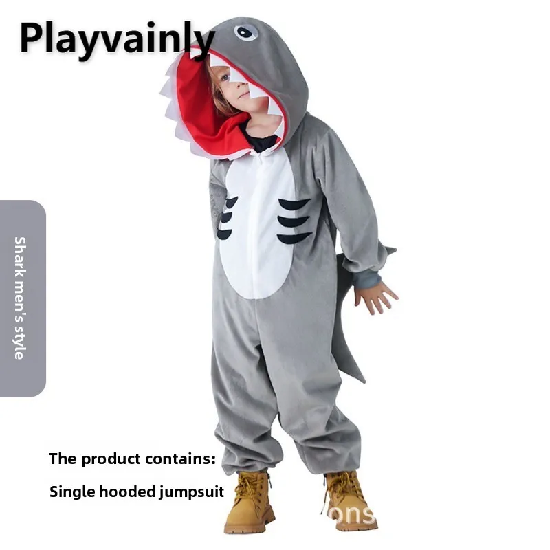 

Детский школьный сценический костюм на тему животных для мальчиков, комбинезон на молнии с рисунком акулы, детская толстовка с капюшоном на Рождество, Хэллоуин, вечеринку A34787