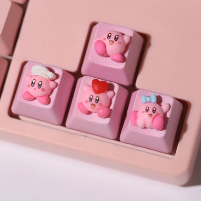 Kirby Keycaps Keyboard for Mechanical Cute Key Cap Suit Button Personalized Keycaps DIY Key Cap Anime Cartoon Pink 3D Keycaps