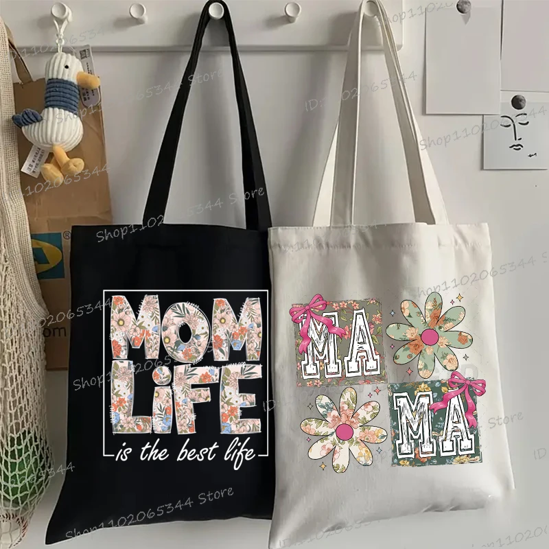 

Сумки для женщин "Mom Life Is The Best Life" Холщовые сумки для покупок Подарки на день матери Цветочный тренд Складная сумка на плечо для мамы