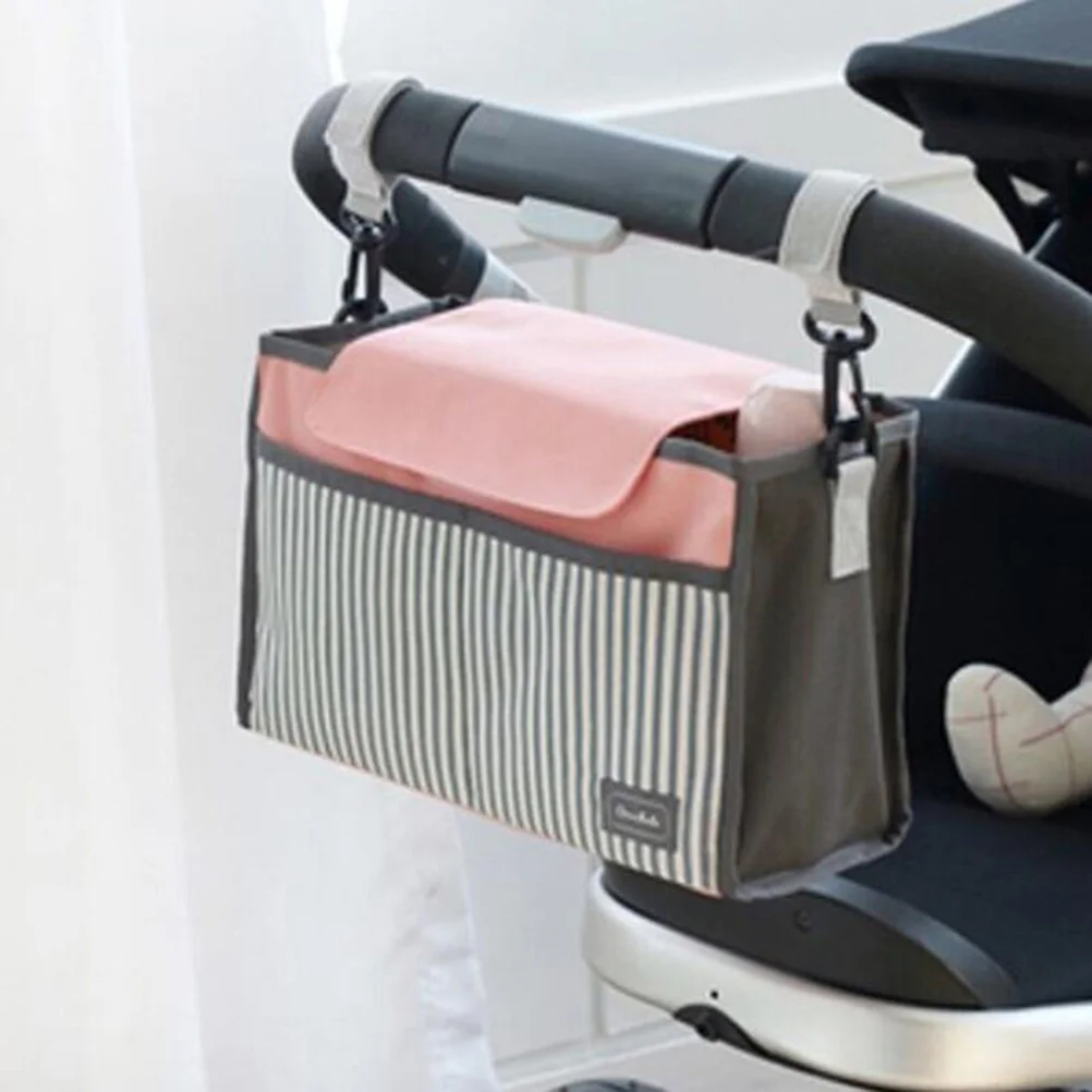 

1Pcs Waterproof Mom Bag Stroller Organizer Pink Stripe Durable Hanging Buggy Organizer for Baby Carriage Storage