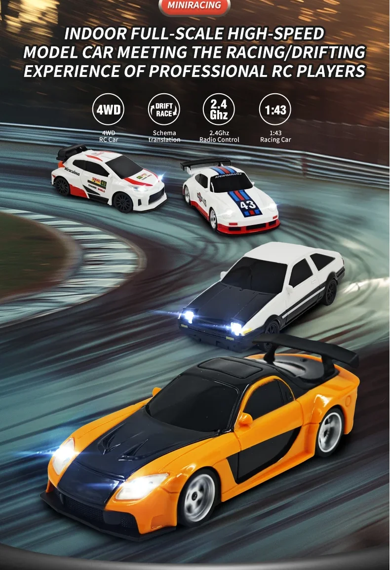 Upgrade Gyro Mini Toys 4WD 1/43 RC Speed Car RTR 2.4G Radio Control Racing Drifting Car Four-wheel Drive High Speed Model Gifts image 2
