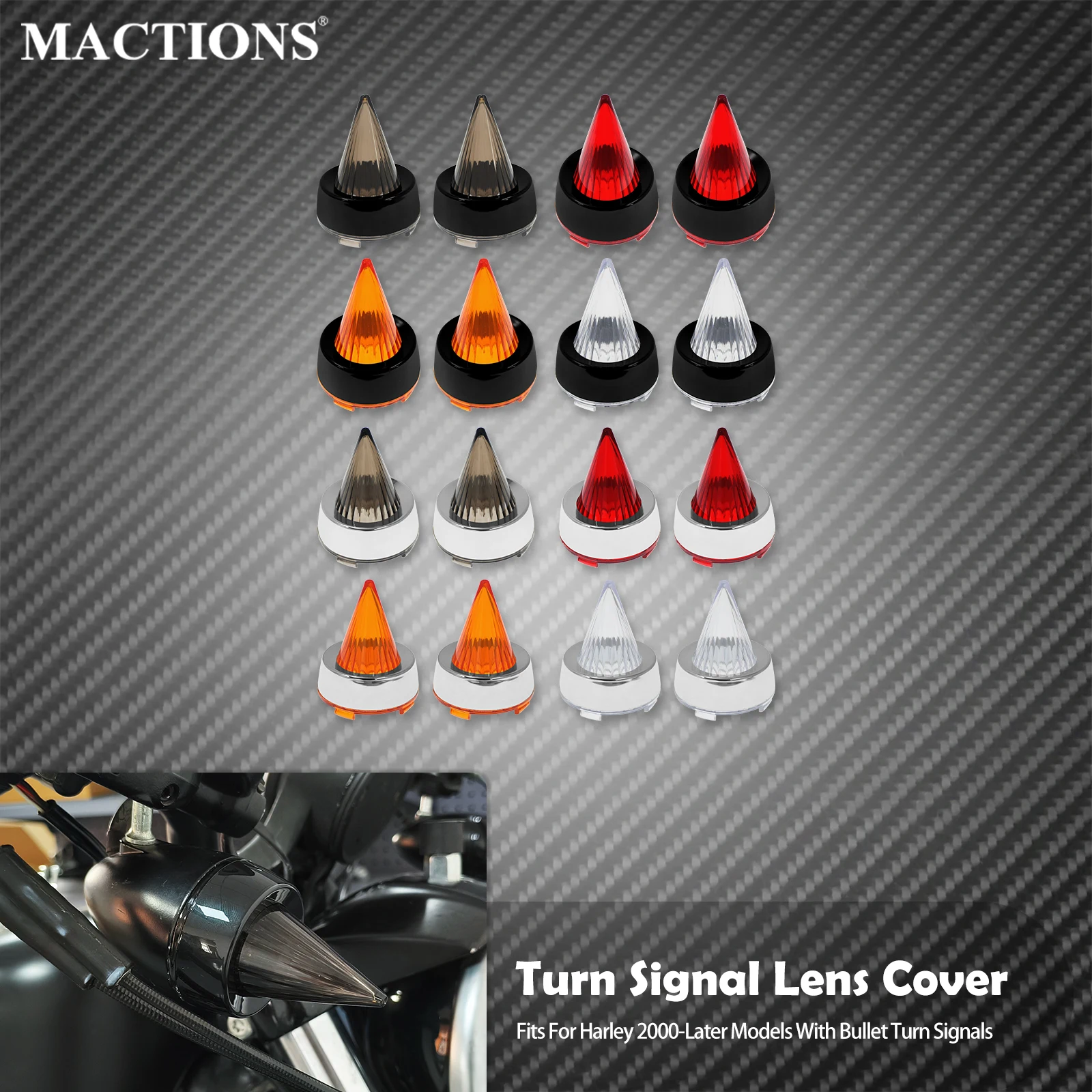 

Motorcycle Bullet Turn Signal Lens Covers Indicator Bezel Caps For Harley Sportster XL Touring FLHT FLHR Dyna Softail FL 2000-Up