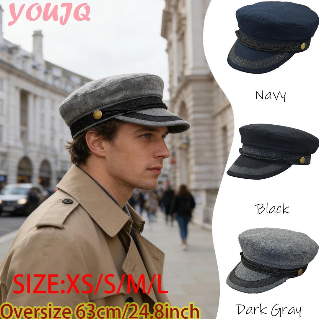 

Oversize 63cm/24.8inch Men's Wool Autumn Winter Cap Large Head Fashion Flat Top Peaked Captain Hat Unisex Sombreros De Mujer