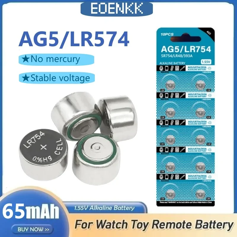 

AG5 LR754 1.55V Battery D309 D393 G5 G5A L754 LR48 LR754 RW28 SR48 Button Coin Cell For Watch Toy Remote Control