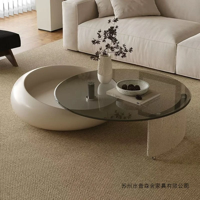 HYS round coffee table can be rotated to store living room household small apartment light luxury high-end Italian tempered