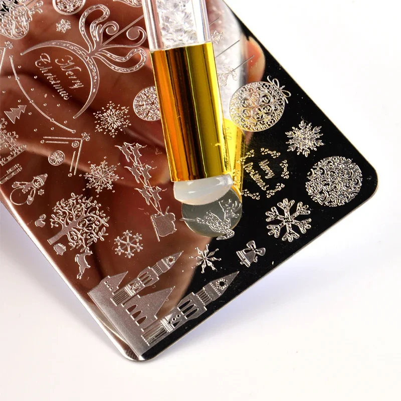 DIY Nail Art Stempelset Rosenblütenblattmuster mit Silikonschaber, Stempelplatte, Pinselstift – komplettes Design-Tools-Set