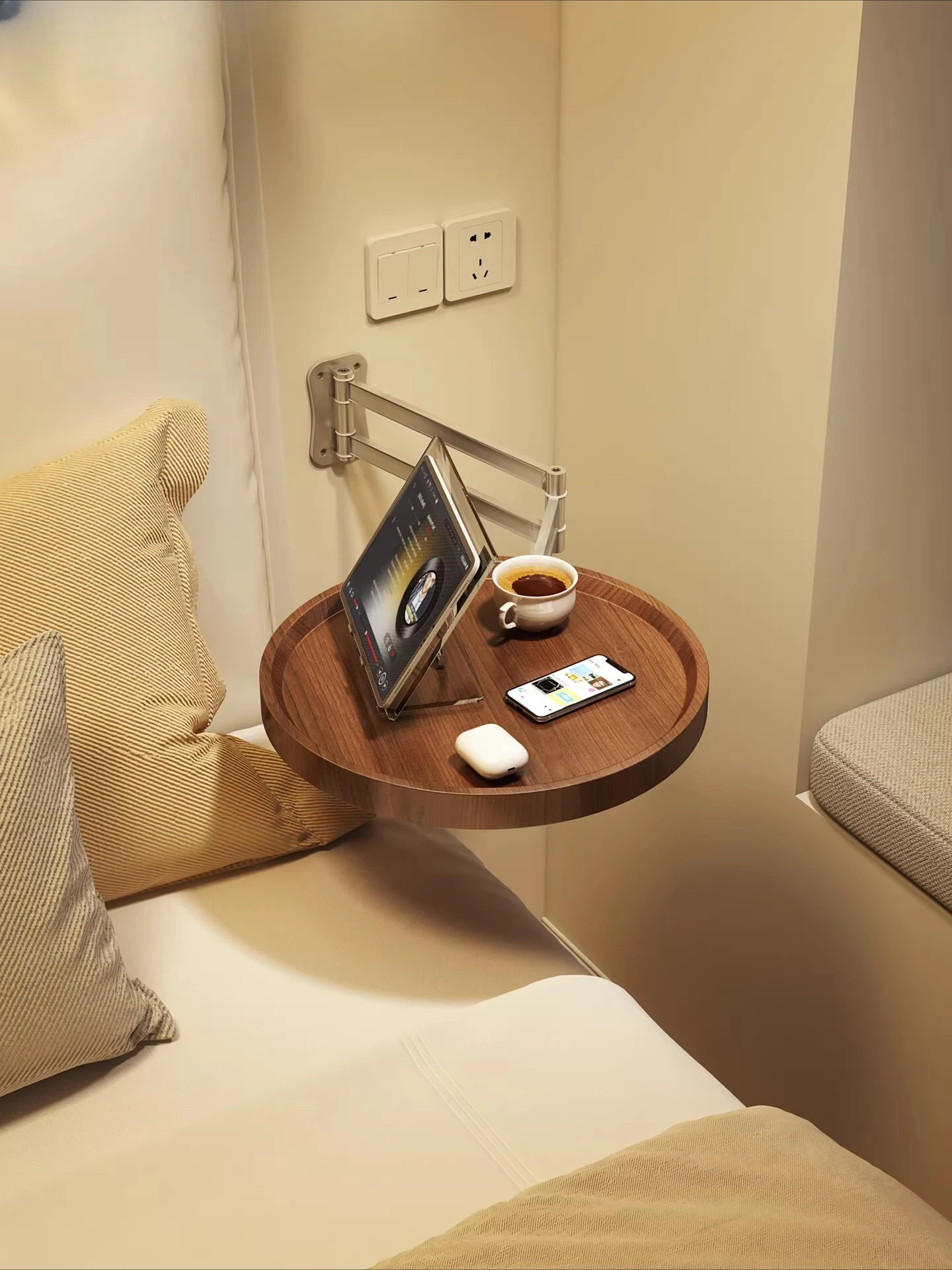 

Foldable Floating Bedside Shelf Wall Mounted Storage Rack for Phone, Bedroom Nightstand Alternative