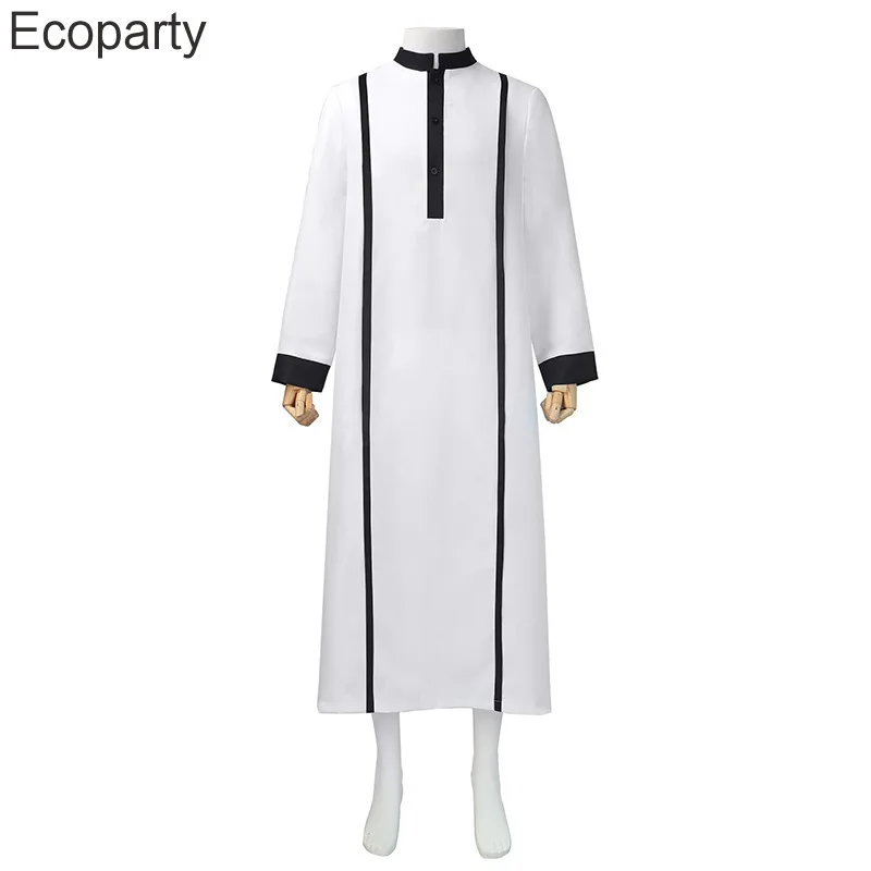 Muslim Robes Men Traditional Eid Middle East Islamic Arab Ethnic Style Long Sleeved Kaftan Black White Loose Caftan Jubba Thobe