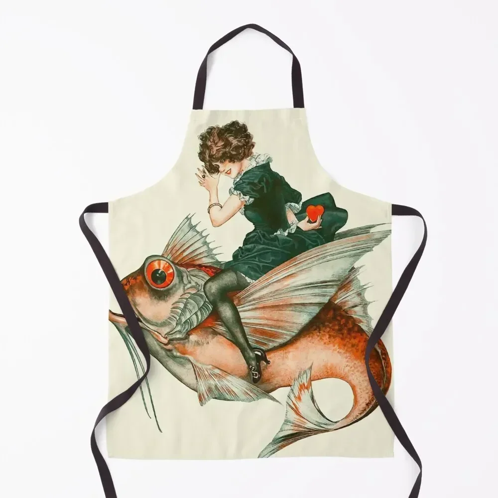 

Vintage woman sitting on a fish illustration from La Vie Parisienne. Apron Things For The Home for home useful pieces Apron
