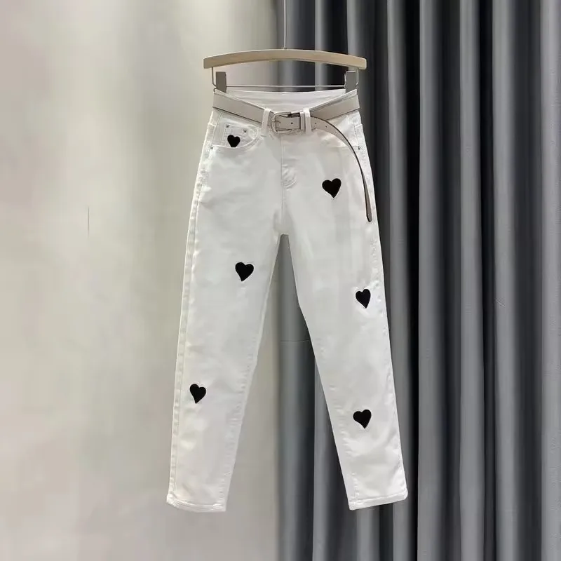 

Модные женские джинсовые брюки с высокой талией, весна-осень 2021, новые белые брюки-карандаш, джинсы, свободные повседневные ковбойские брюки, женские