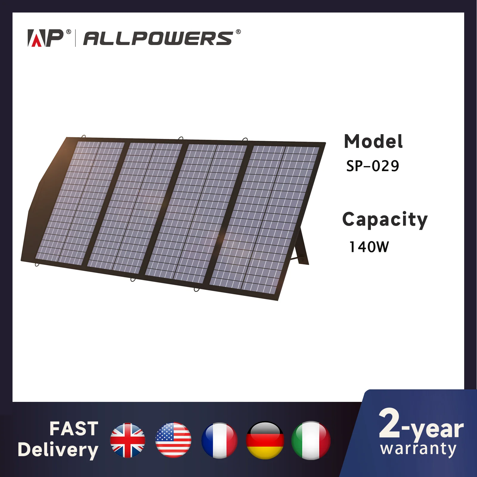 ALLPOWERS Solar Mobile Charger 18V 140W Foldable Solar Panel with  DC, and USB Output Suit For Laptops, Power Station Camping