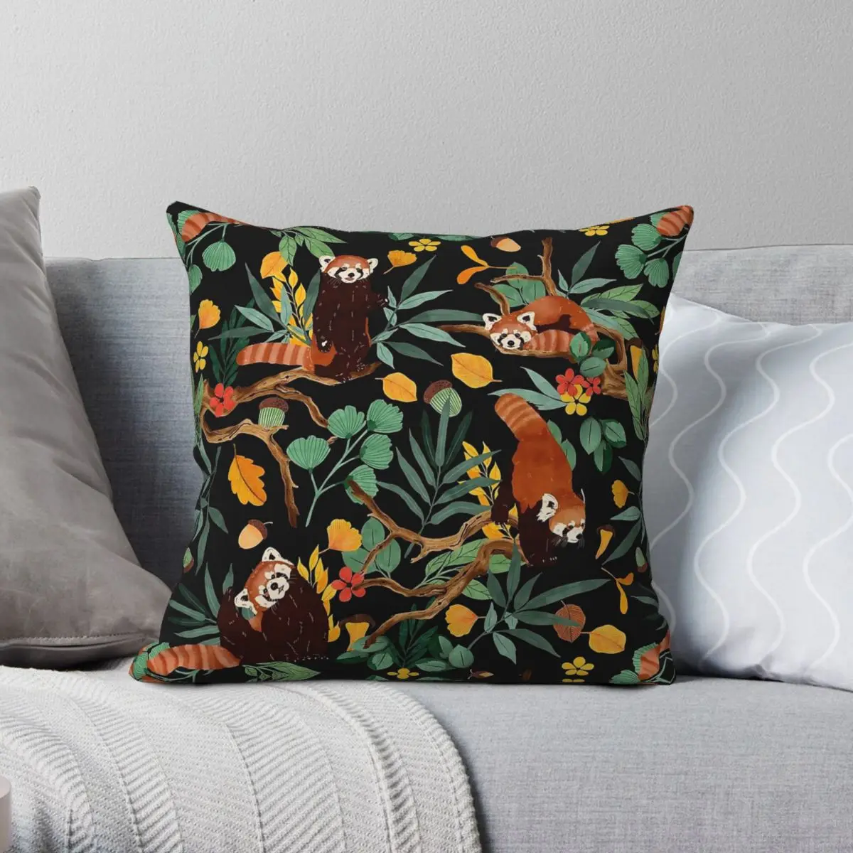 Red Pandas Dark Wild Nature Pillowcase Polyester Linen Velvet Printed Zip Decor Pillow Case Car Cushion Case