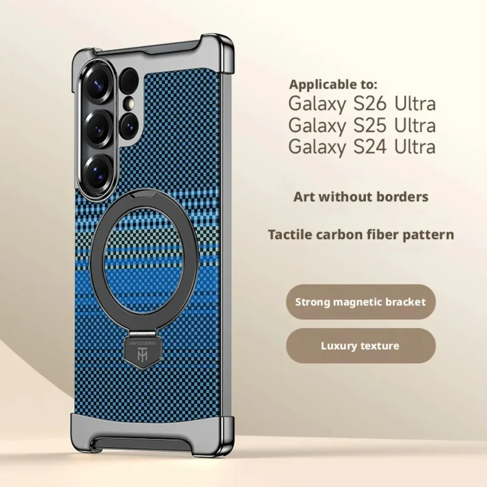 

For Sumsung Galaxy S26 S25 S24 Ultra Case for Magsafe Business Carbon Fiber Metal Rotating Magnetic Ring Holder Protect Cover