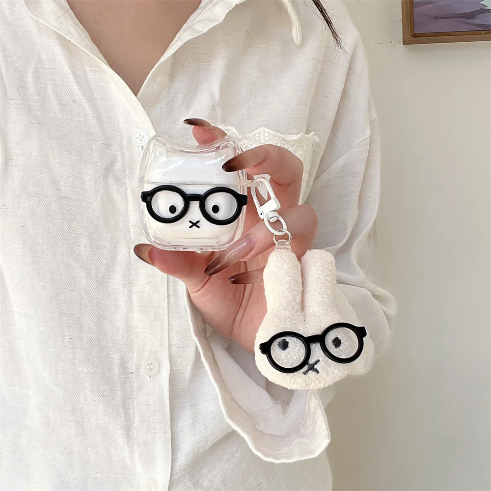 

Simple Line Rabbit Transparent Earphone Case Cover for Airpods Pro 3 Pro 2 Cover Cute Plush Rabbit Charm For Airpods 2 3 4 Cases