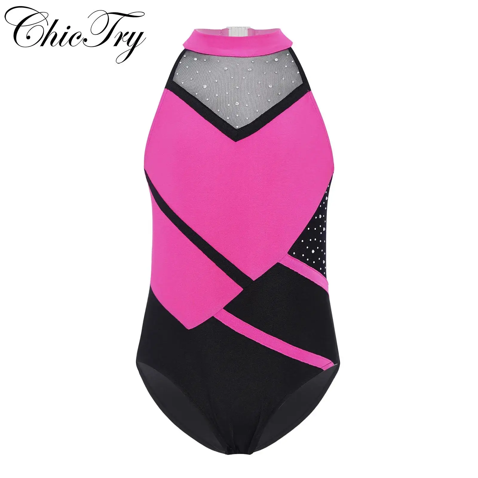 

Kids Girls Ballet Gymnastics Leotard Strappy Back Glittery Rhinestones Dance Bodysuit for Figure Ice Skating Lyrical Dancewear