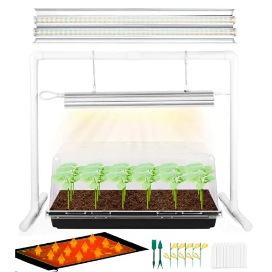 

Seed Starter Tray with Grow Light and Heat Mat 8'' Humidity Dome 1020 Plant Starter Trays Seed Starter Kit Grow Light Stand for