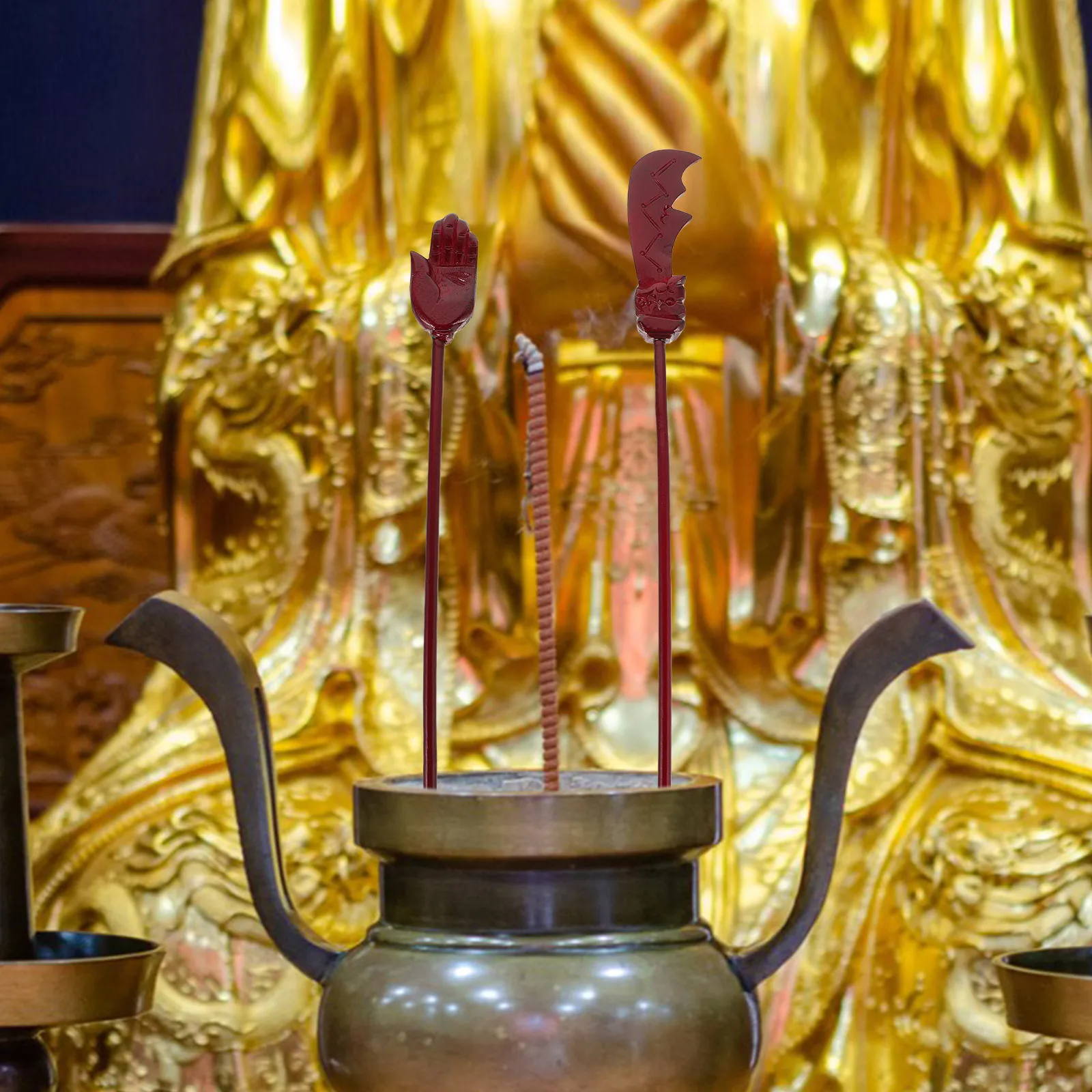 

2Pcs Vintage Wood Sticks Handmade Carved Ebony Sandalwood Hair Forks Buddhist Ritual Supplies for Temples Altars