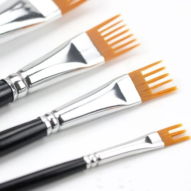 4-teiliges Alien-Toothed-Ölpinsel-Set mit flachem Kopf und Kamm, professioneller Holzgriff, Nylonhaar, Kunstpinsel, Spezialpinsel – Detail 14
