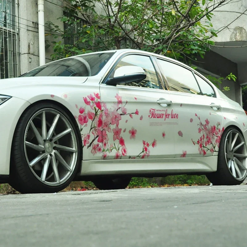 Pink cherry blossom design car vinyl sticker, love design sticker, for windows and bumpers 40cm PVC