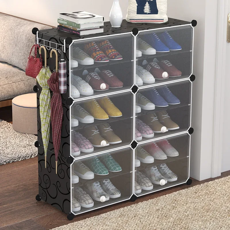 

Simple Shoe Rack Assembly Boot Cabinet Plastic Storage Shelf With Dustproof Door Multifunctional Economical Household Organizer