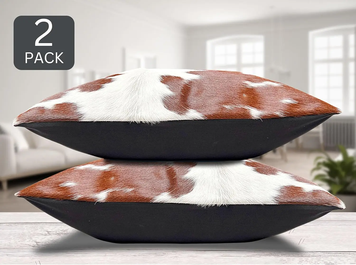 

Pack Of 2 Set Dark Brown Real Cowhide Genuine Leather Cushion Covers Throw Pillow For Farmhouse Decorations Chair Sofa Living