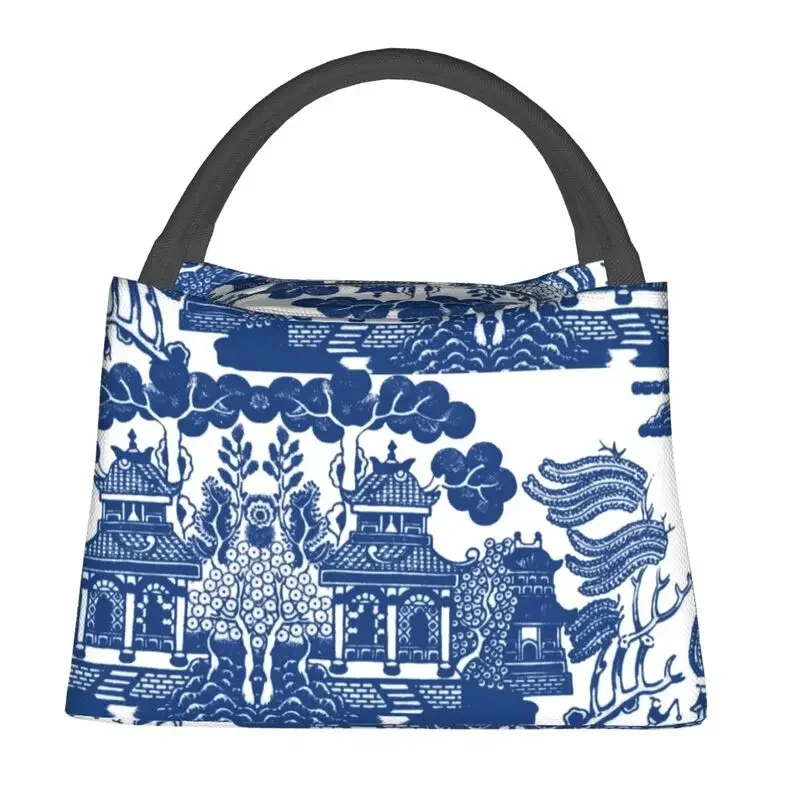 Blue Willow Chinoiserie Blue And White Porcelain Inspiration Insulated Lunch Bags Work Office Resuable Cooler Thermal Bento Box