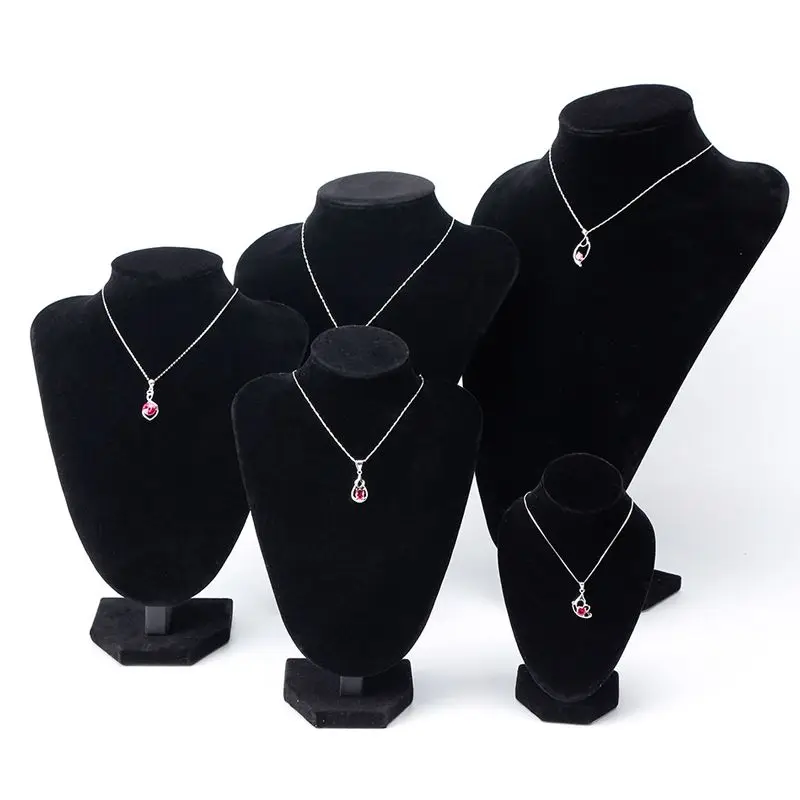 Exposant 6 Opties Zwart PU Sieraden Display Kunstleer Mannequin Ketting Hanger Sieraden Buste Hals Display Standhouder - afbeelding 2