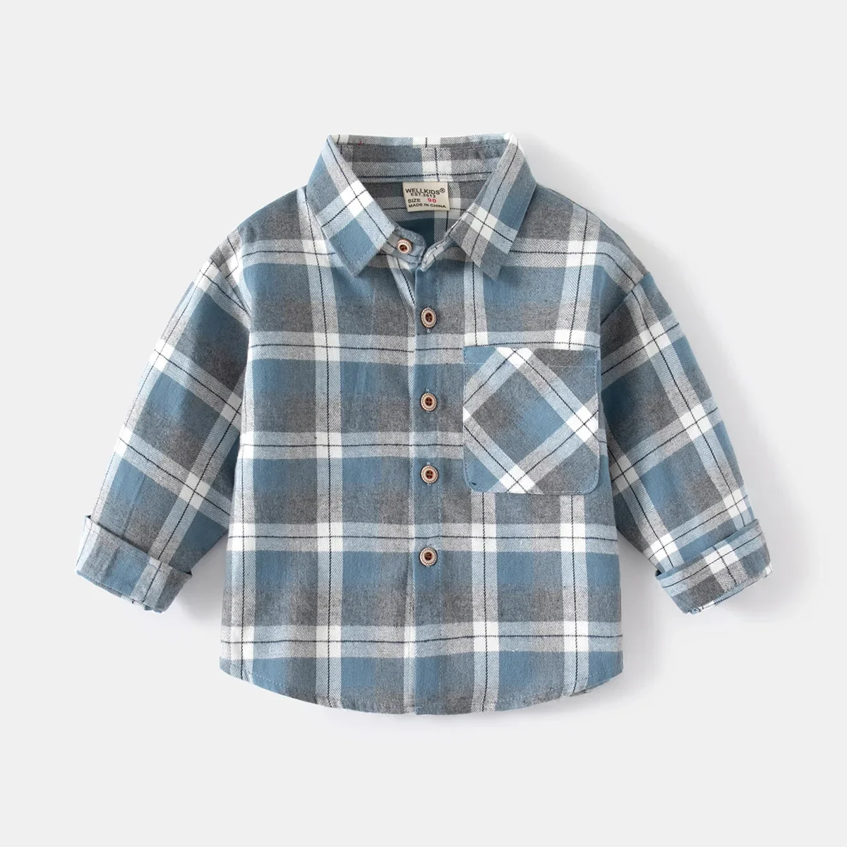 Spring Autumn Boys' Long Sleeve Casual Cotton Plaid Shirt with Pockets Kids Loose Handsome Striped Top, Ages 3-8, 4 Colors