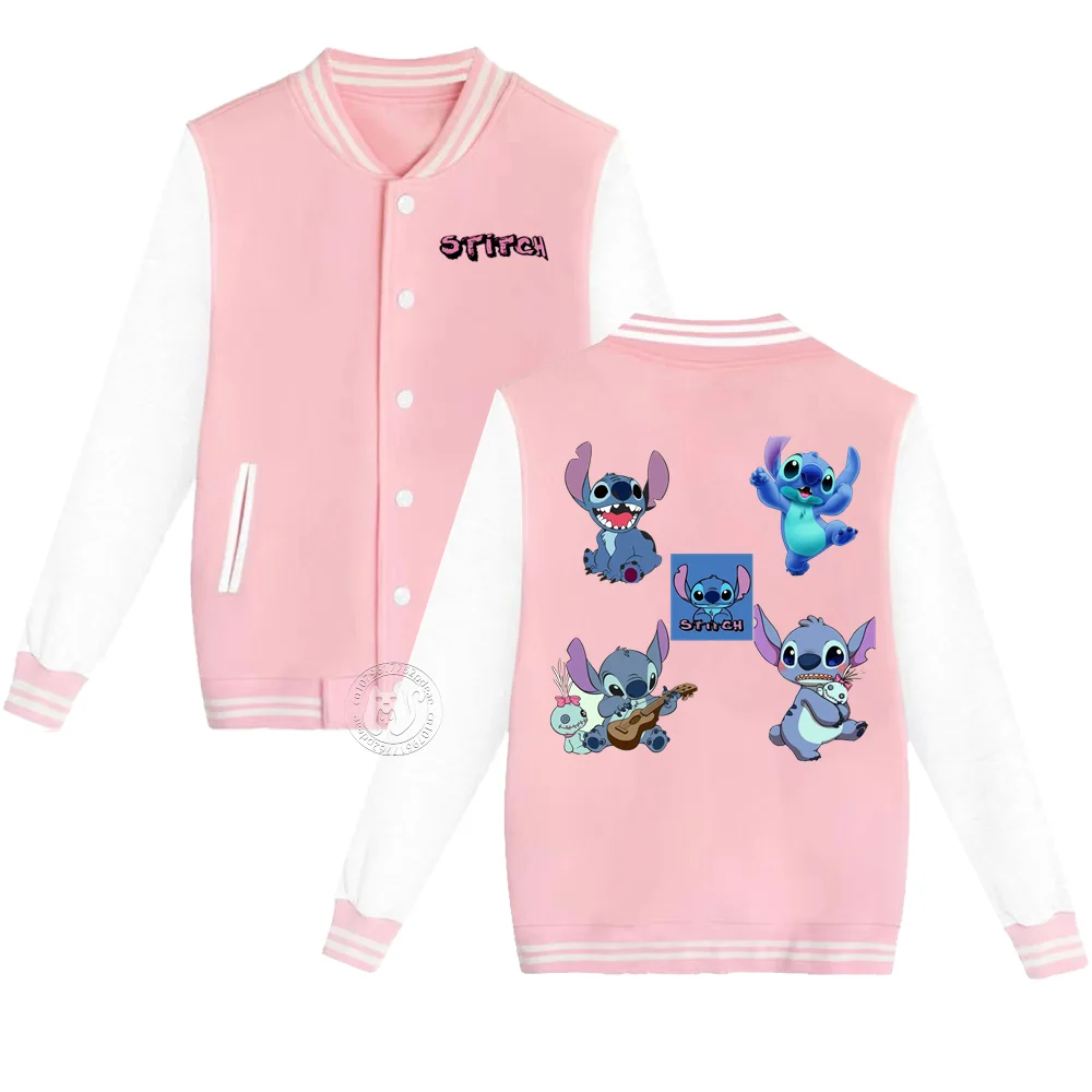 Disney Children\'s little Cartoon Stitch Pattern Printed Student Boys Girls Thick Warm Jacket Jacket Fall Winter baseball uniform