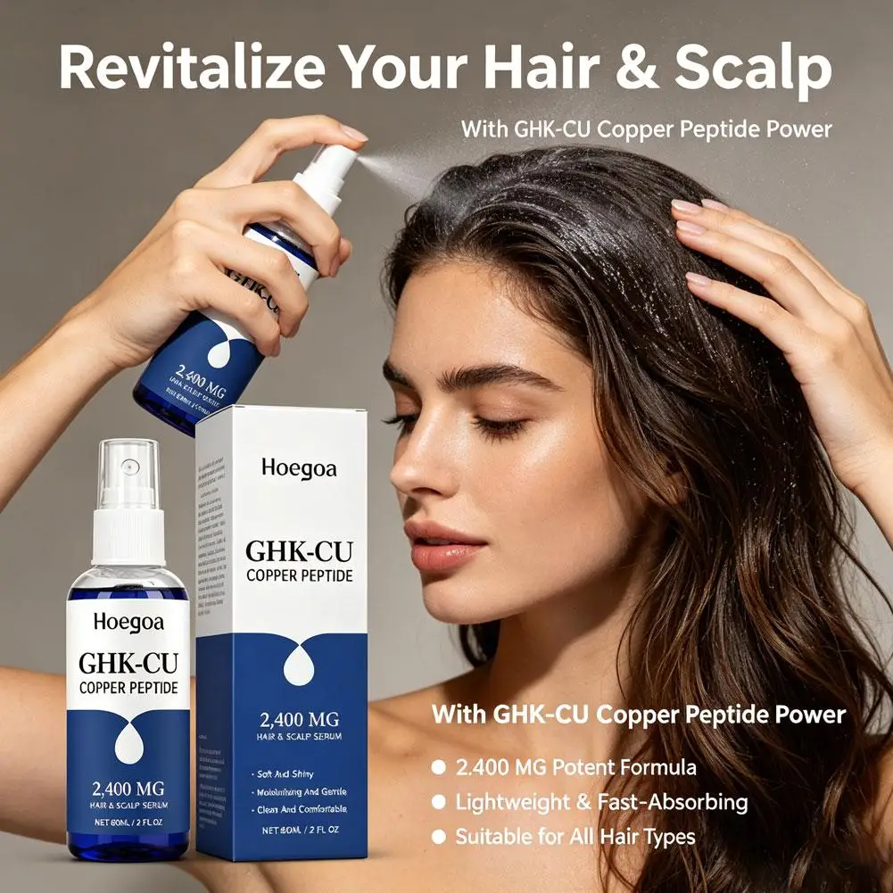 60ml GHK Cu Copper Peptide Hair Serum Spray Deep Nourishment Fast Absorbing Moisturizing Strengthen Roots