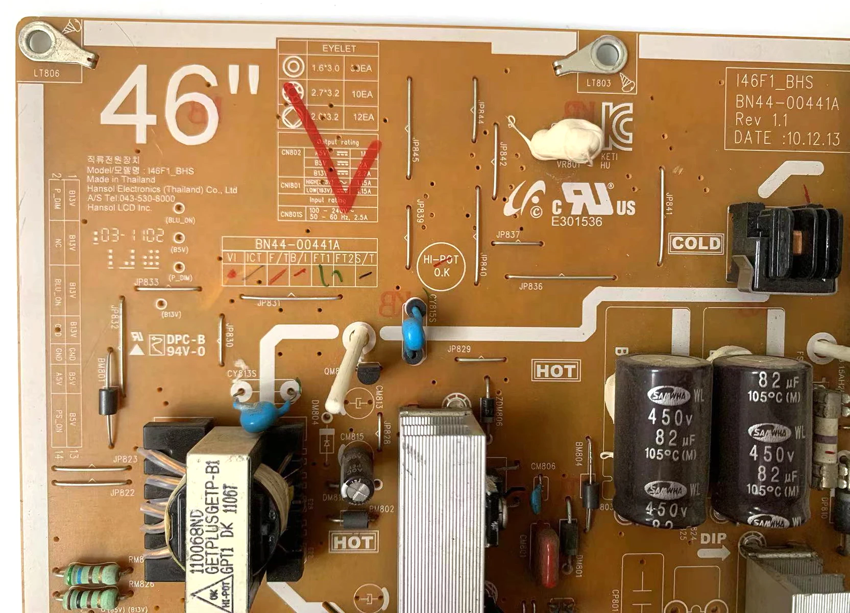 BN44-00441A I46f1_bhs Power Board Is Voor La46d550k1j La46d550k1r La46d550k 7M La46d550k7r La46d560f 9T Le46d550k 1W Le46d 580k 2K Tv