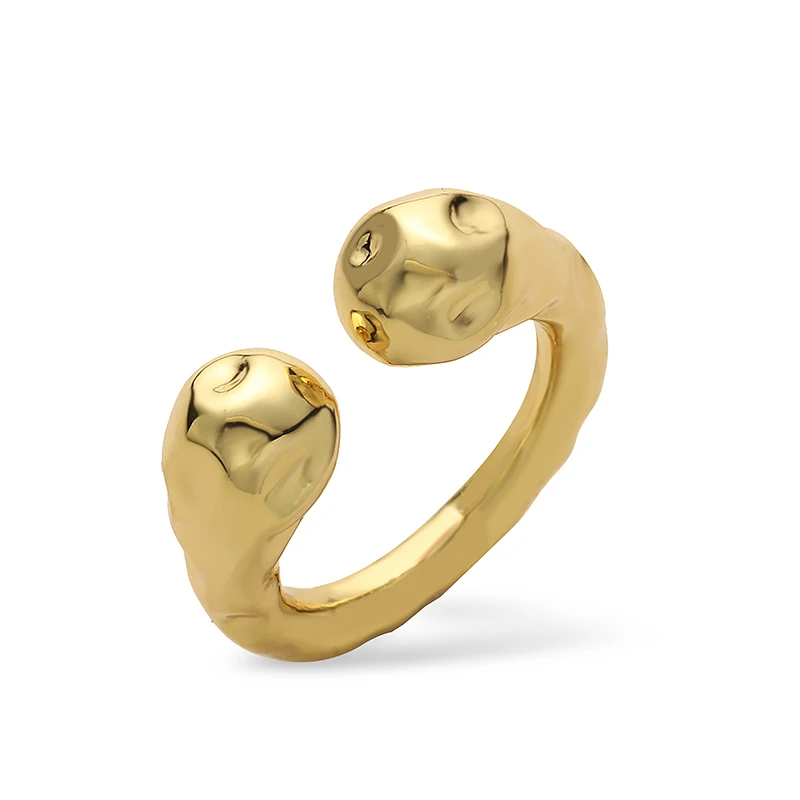 HECHENG-18K Gold Plated Brass Water Drop Brincos para Mulheres, Pulseira e Anel Textura Jóias