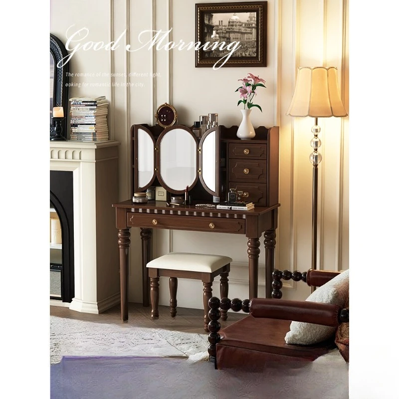 

Medieval American solid wood dresser small apartment retro French makeup table desk storage cabinet integrated master bedroom