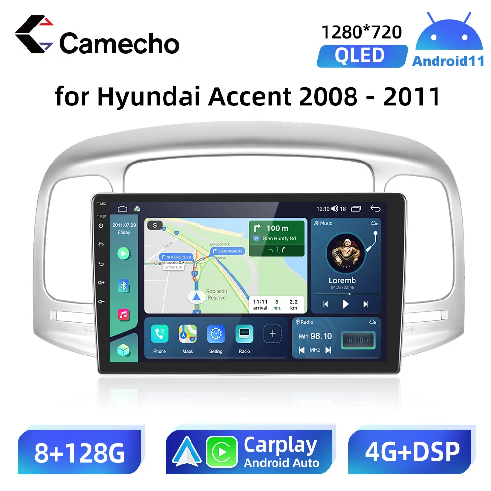

Camecho Android 11 All in One for Hyundai Accent 2008 - 2011 Car Multimedia Radio 2 Din Video GPS Navigation No DVD CD Player
