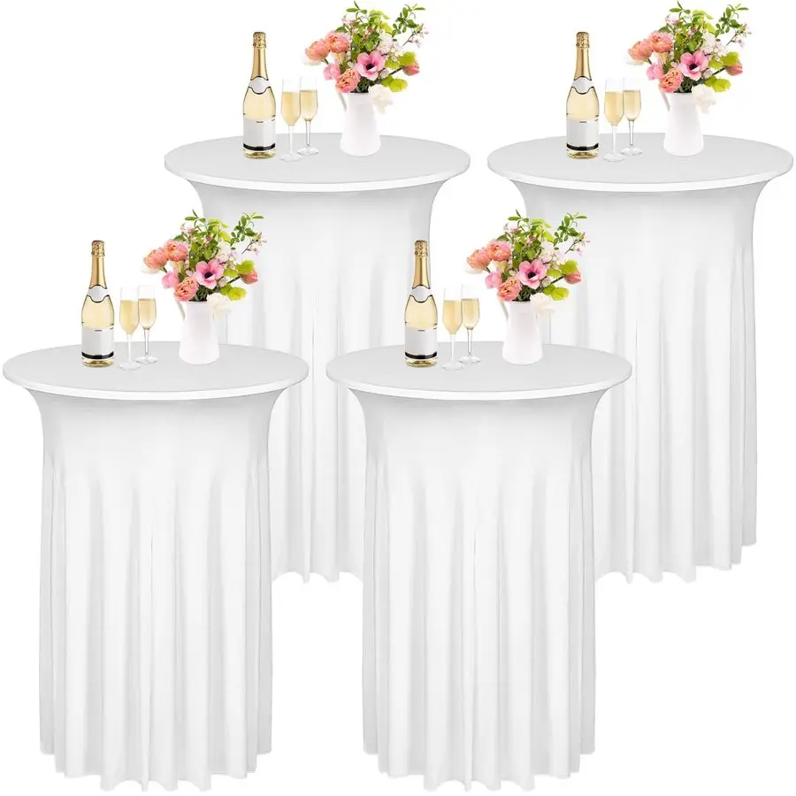 

4 Pieces Cocktail Table Skirt Round Cocktail Table Covers 32 x 43 Inch Spandex Stretch High Top Table Cloth for Wedding Table Ba