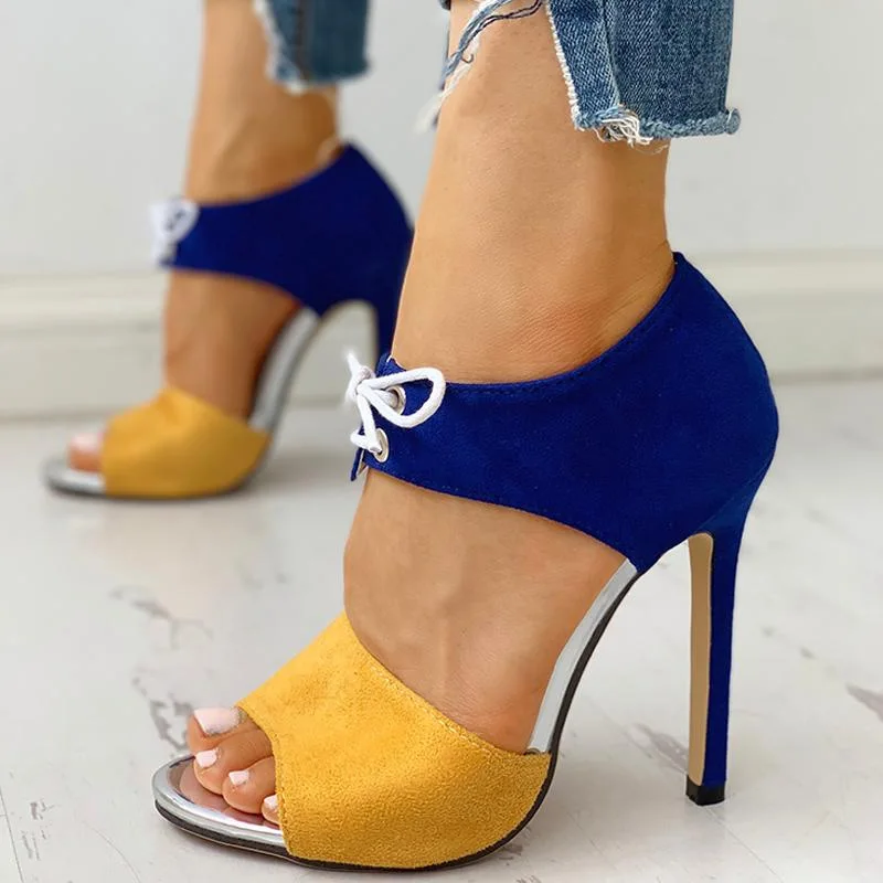 

Peep Toe Sandals Sexy Lace Up High Heels Shoes Color Matching Sandals