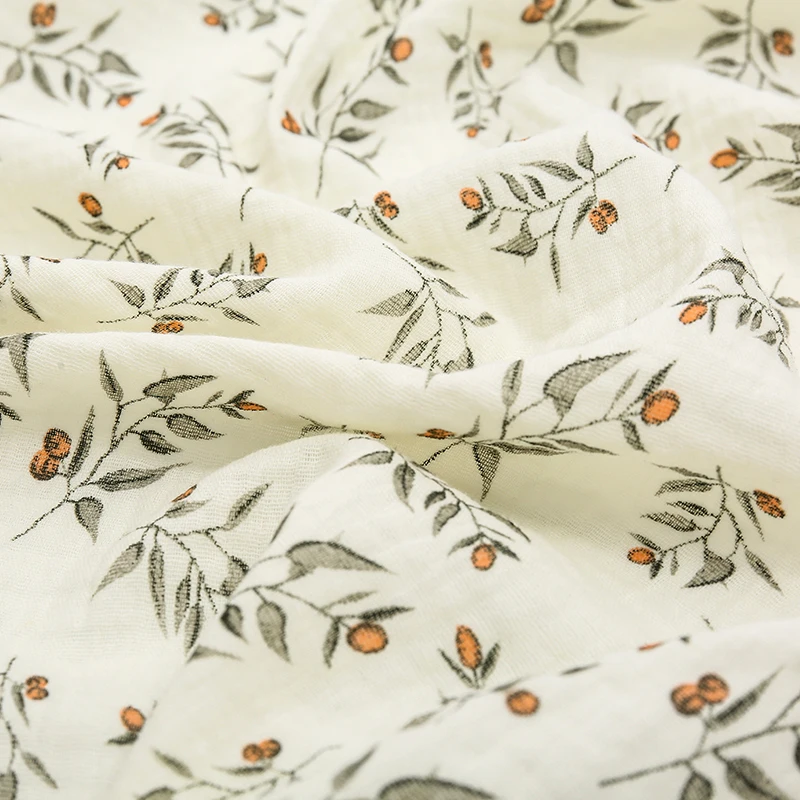 135x50/500CM Green Leaves Printed Pure Cotton Double-layer Crepe Fabric For Pajamas, Home Wear,Handmade DIY Fabric TJ21772