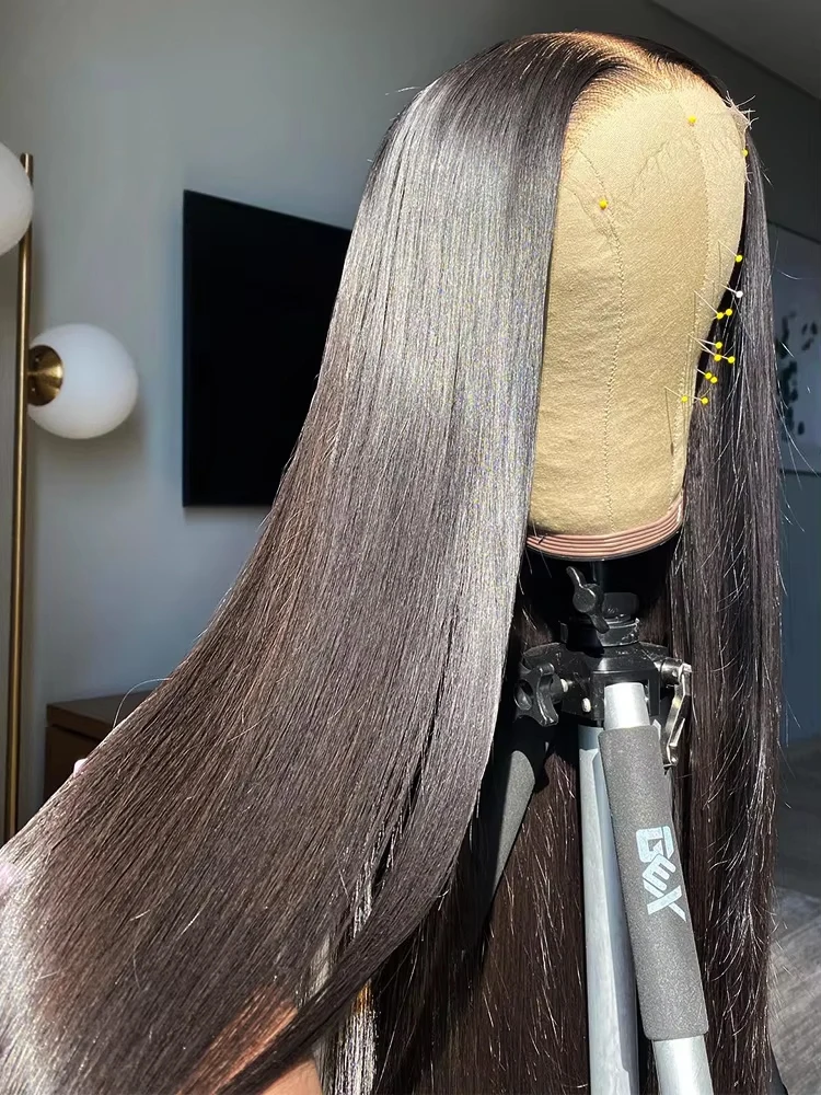 40 بوصة أسود طبيعي 7x5 غلويليس الدانتيل شعر مستعار أمامي للنساء 13x4 العظام مستقيم 100% باروكة من شعر طبيعي 13x6 360 HD الدانتيل شعر مستعار أمامي