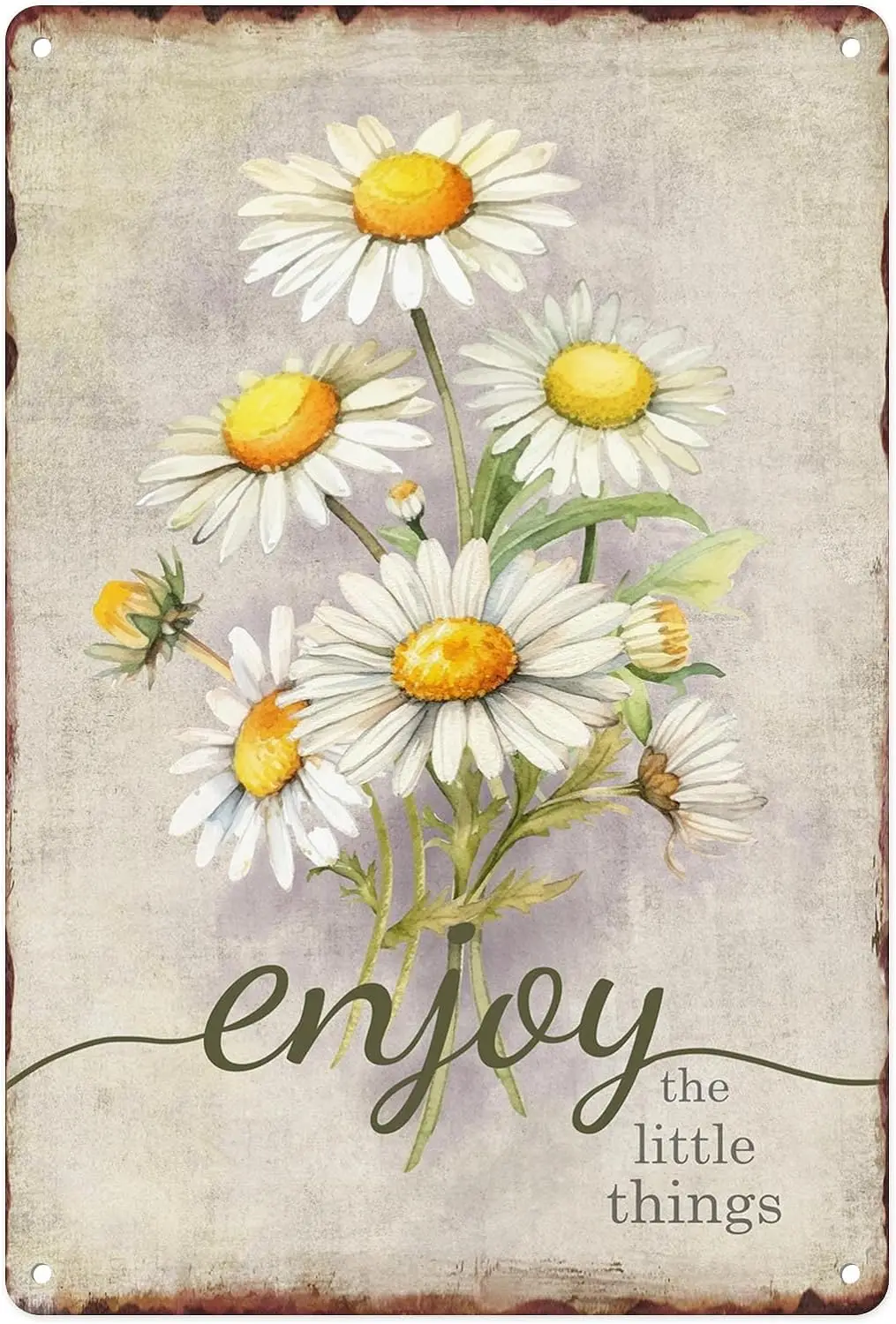 Metal Sign 8X12 Inch, Enjoy Life Chamomile Daisy Vintage Tin Sign Wall Art Decor For Home, Living Room, Garden, Bedroom, Office,